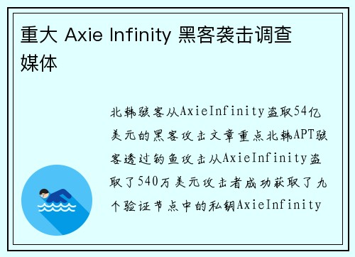 重大 Axie Infinity 黑客袭击调查 媒体